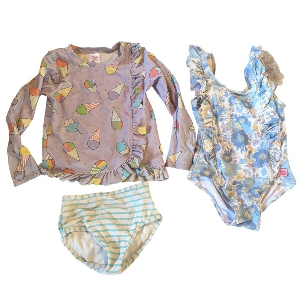 RuffleButts Girls Swim Bundle 4T 2 Swimsuits Rash Guard Set Floral